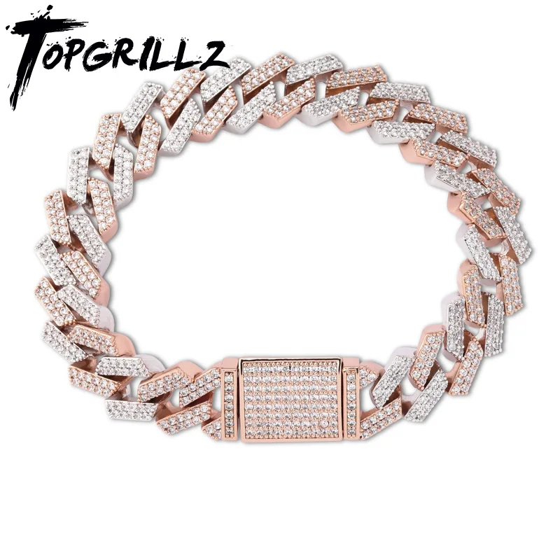 TOPGRILLZ 14 мм большая застежка в виде коробки, браслет с кубинским звеном, цвета: золотистый, серебристый, Iced Out, кубический циркон, рок, хип-хоп стиль, мужские ювелирные изделия