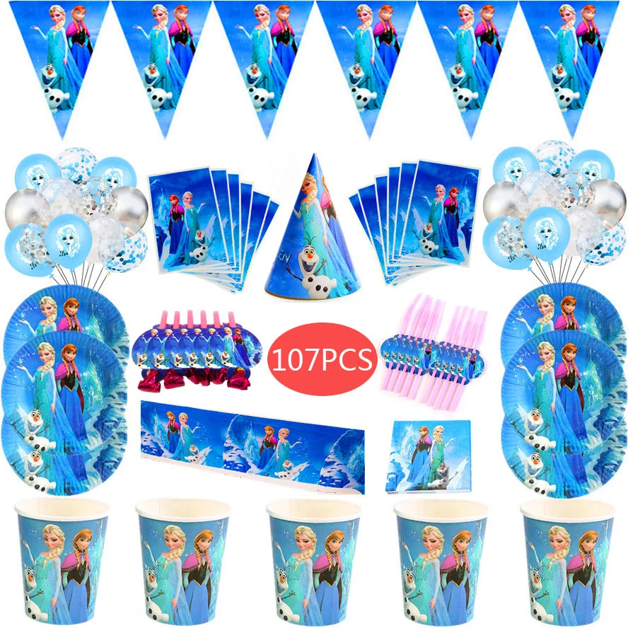 

Disney Frozen Anna and Elsa Princess Birthday Party Decorations Kids Disposable Tableware Set Baby Shower Decorations Supplies