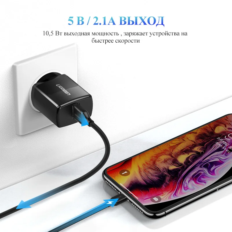 UGREEN 5V 2.1A USB зарядное устройство для iPhone android быстрое настенное EU адаптер samsung S9