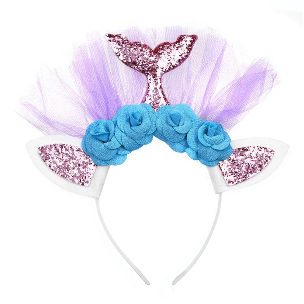 Mermaid Headband 2 Платье принцессы Ариэль с блестками; костюмы русалки на день рождения для девочек; Детские платья с рисунком морской звезды; одежда для фотосъемки - Цвет: Mermaid Headband 2