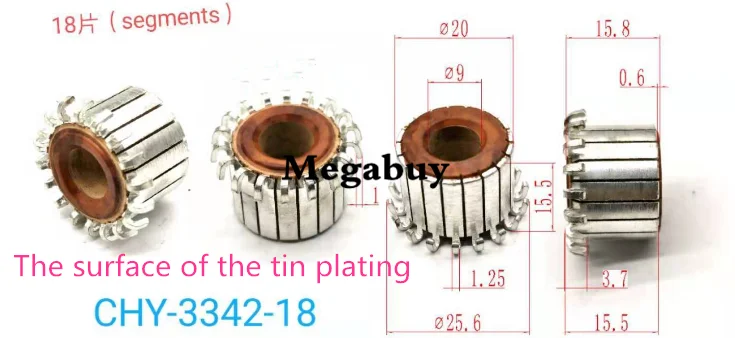 

9*20*15.8mm 18P Teeth Copper Hook Type Electrical Motor Commutator