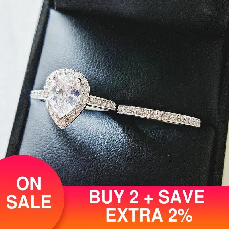 

2021 New Luxury Pear 925 Sterling Silver Wedding Ring Set For Women Lady Anniversary Gift Jewelry Wholesale R5355S