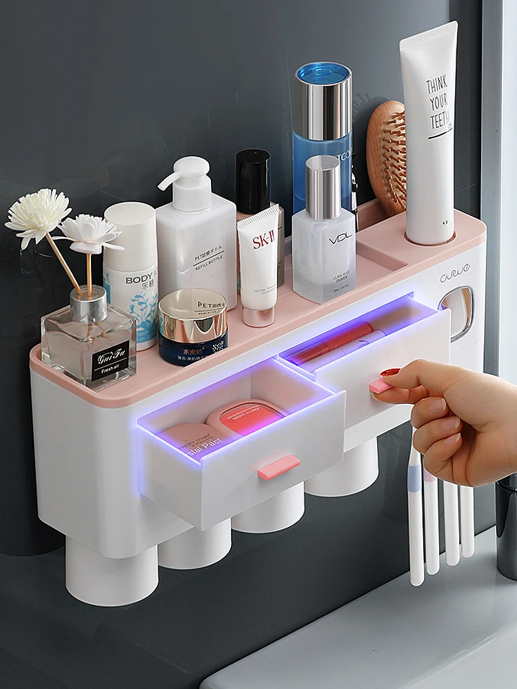 

Bathroom Accessories organizer Set Toothbrush Holder Automatic Toothpaste Dispenser Holder Toothbrush Wall Mount Rack Tools Set
