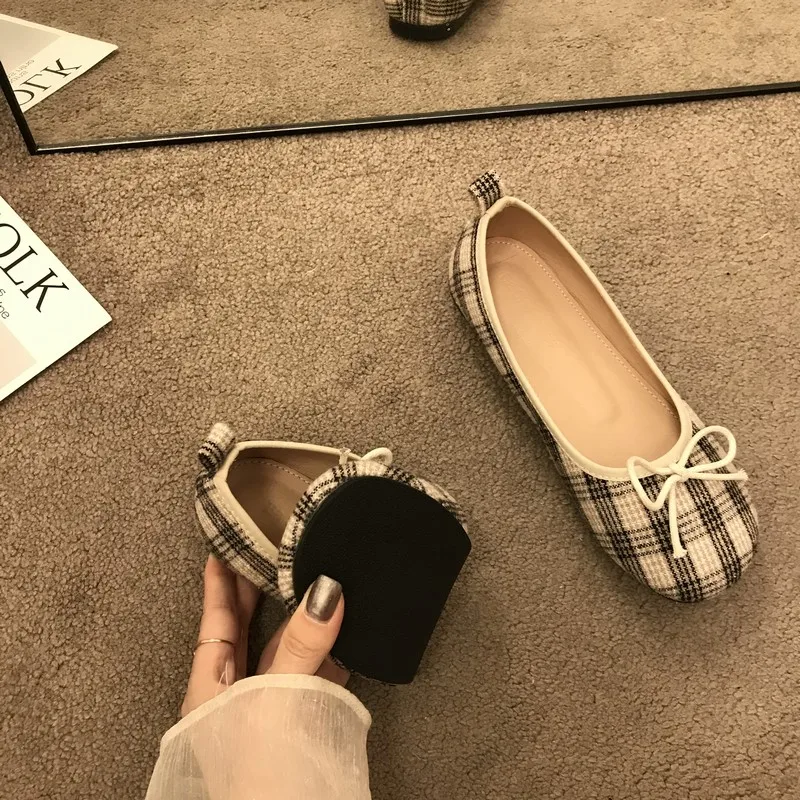Балетки женские в ретро-стиле лоферы из ткани плоская подошва балетки с бантом
