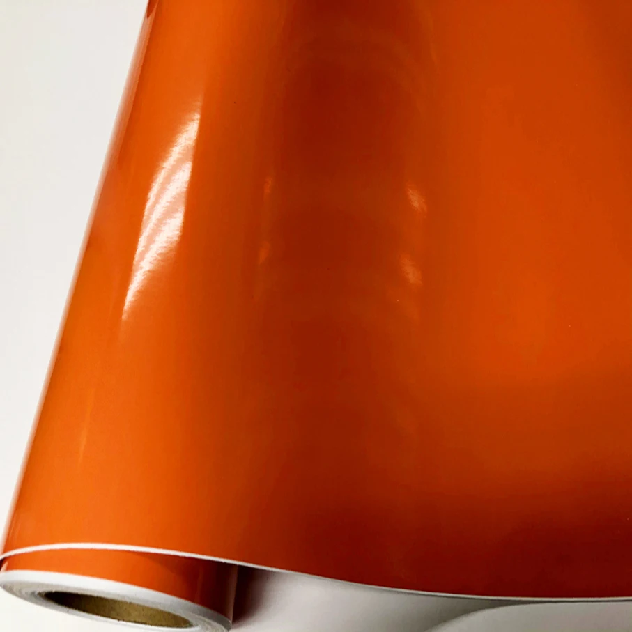 

50*152/200/300..500CM High Quality Orange Glossy Vinyl Film Piano orange Gloss Wrap Adhesive Air Bubble Free Car Wrapping Sheet