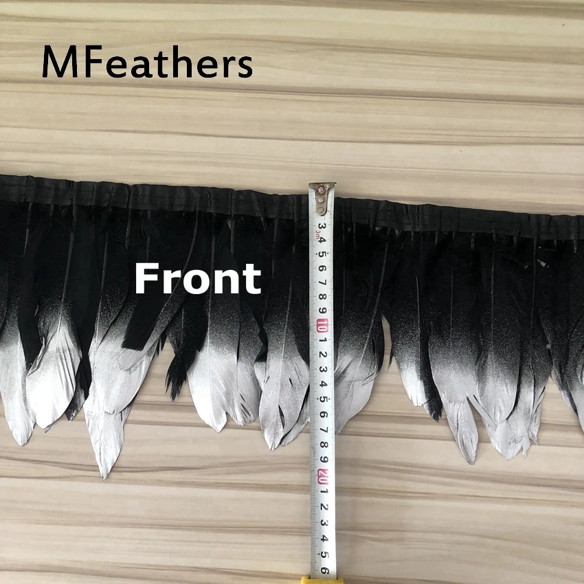 MFeathers 2 Yards Silver Goose Feather Trim 15-20cm 6-8inch Real Geese Fringes Ribbons Dress Skirt Cloth Belt decoration |