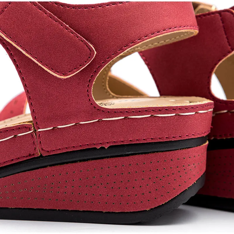 

2021 Summer Retro Women's Sandals Sewing Women Casual Wedge Shoes Woman Comfort Ladies Buckle Open Toe Hook Loop Female Shoes