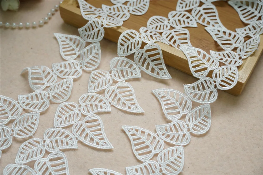 4 Ярда белая Венецианская кружевная лента с вышитыми листьями для рукоделия