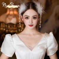 niushuya girls fairy feather hair clips pearl tassel princess bridal hairpins party hair accessories