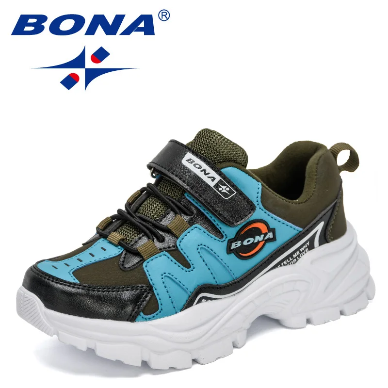 

BONA 2021 New Designers Trendy Sneakers Children Casual Platform Mixed Colour Jogging Shoes Child Sport Shoes Kid Breath Fashion