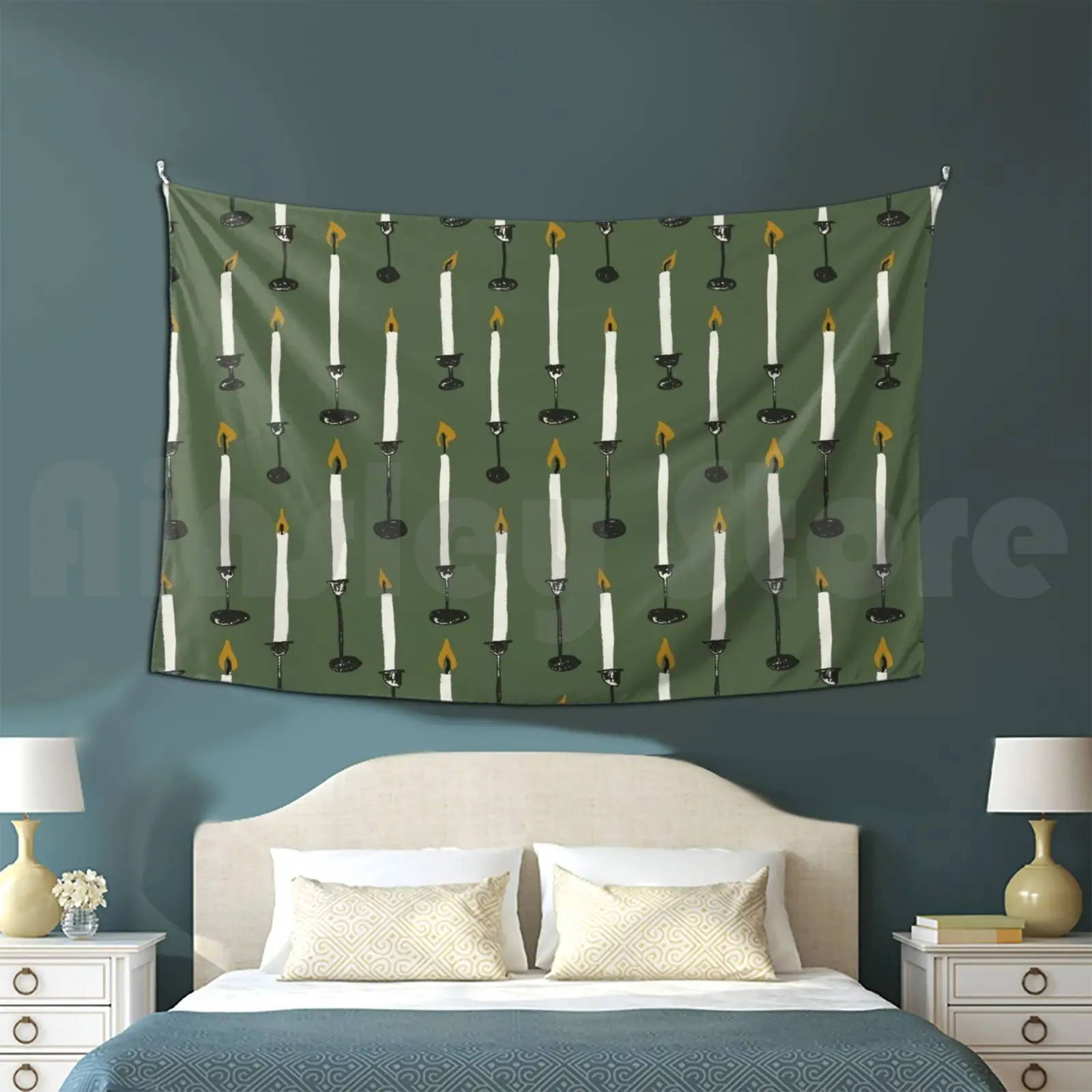 

Candles Customized Tapestry Candles Candle Pattern Winter Autumn Fall Hygge Cosy Green Light