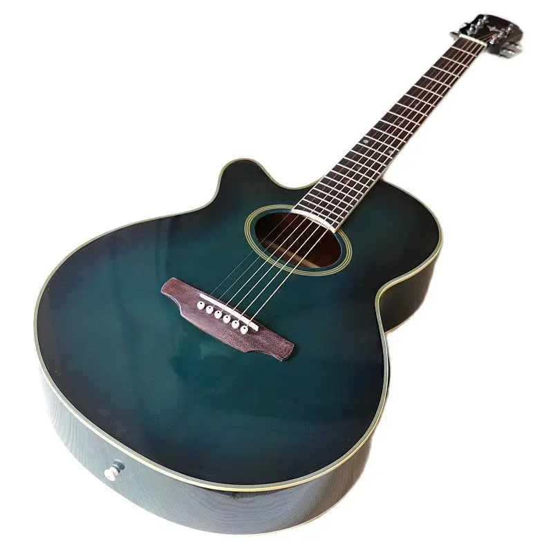 

Left hand 40 inch electric acoustic guitar 6 string cutaway design laminated spruce wood folk guitar green color with EQ