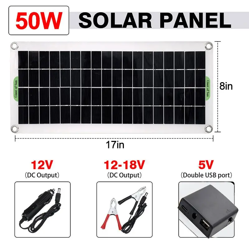 

50W Solar Panel Battery Charger 220V Solar Power System Dual USB 1500W Inverter USB Kit 10A Controller for Home Grid Camping
