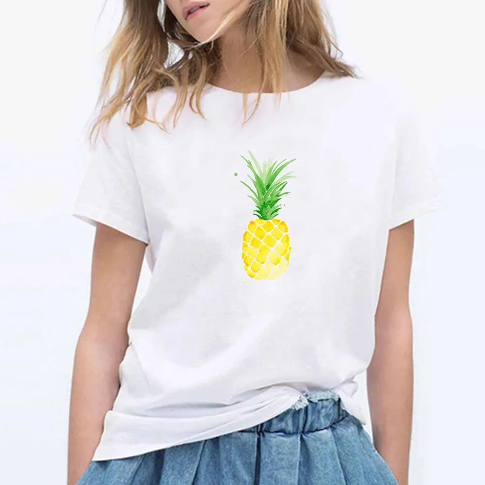 

Women's Summer Pineapple Print Tshirt Funny Cartoon Women T-Shirt Punk Harajuku Cute Tee Fun Kpop Kawaii T Shirts Streetwear