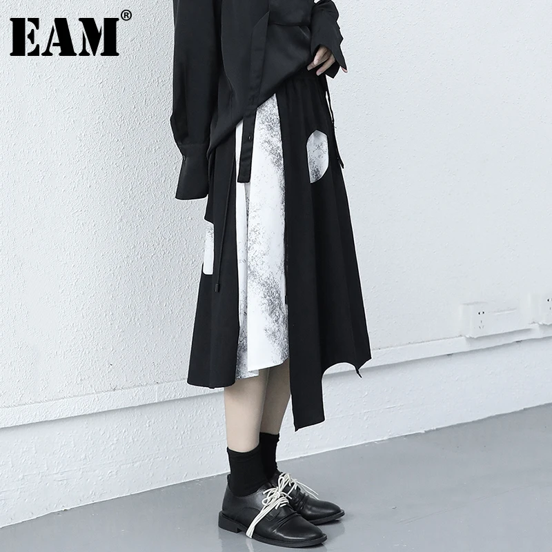 

[EAM] Женская Асимметричная Повседневная юбка с высокой эластичной талией и принтом в черный горошек, модная новинка сезона весна-лето 2021 1DE0975