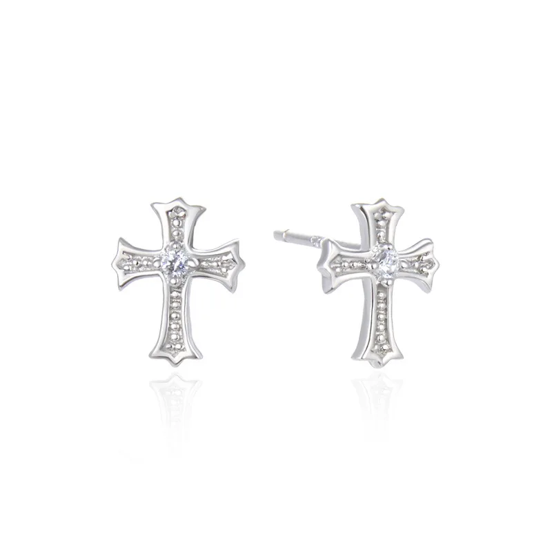 

European and American fashion zircon S925 pure silver earring cross earrings ms hipster wholesale