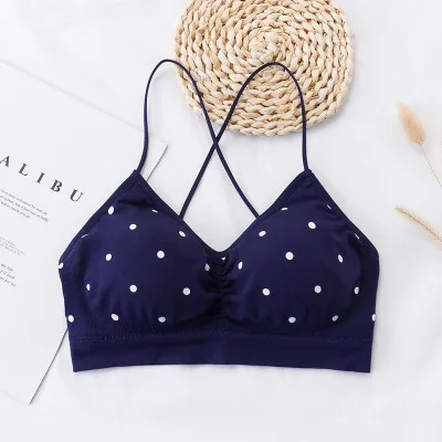 dark blue Модный женский бюстгальтер в горошек с перекрестными ремешками, женское нижнее белье - Цвет: dark blue