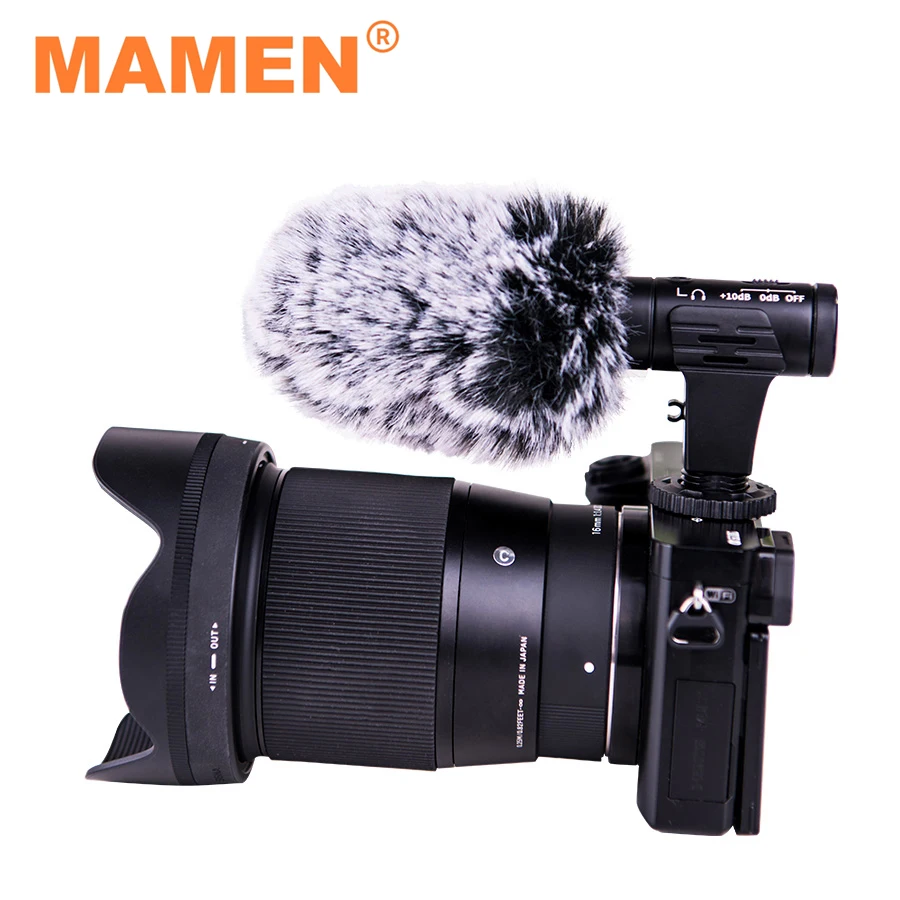 MAMEN Real-time Monitoring Video Recording Microphone Built-in 100mAh Battery for SLR Camera Mobile Phone Vlog Microphone