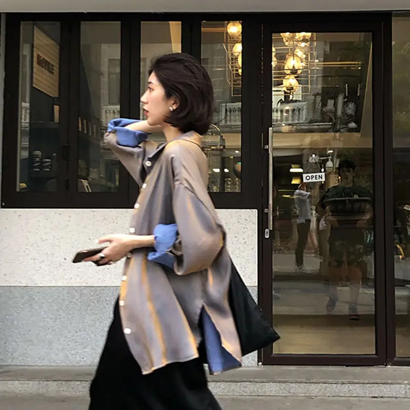 

Deeptown Vintage Womens Shirts 2021 Elegant Women Blouses Korean Fashion Button Up Shirt Solid Loose Long Sleeve Shirts Ladies