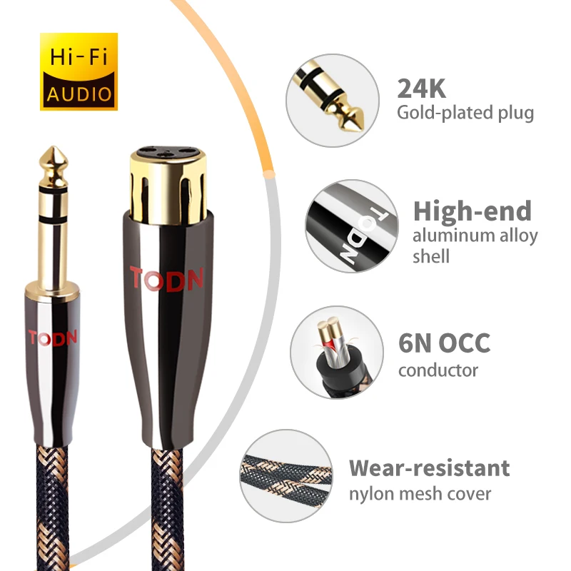 Кабель TODN HiFi аудиоразъем AUX кабель 6N OCC audio XLR calble 6 5 мм многоканальный штекер к plug |