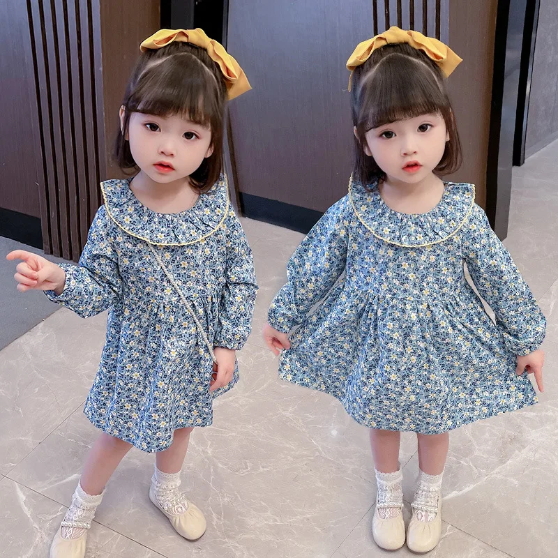 

New Arrived Autumn Toddler Kids Clothes Casual Floral Print Girl Dress All-Match Long-Sleeved Children Dress