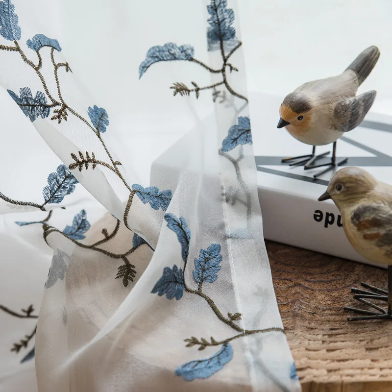 Американская пасторальная вуаль занавески с свежими вышитыми листьями