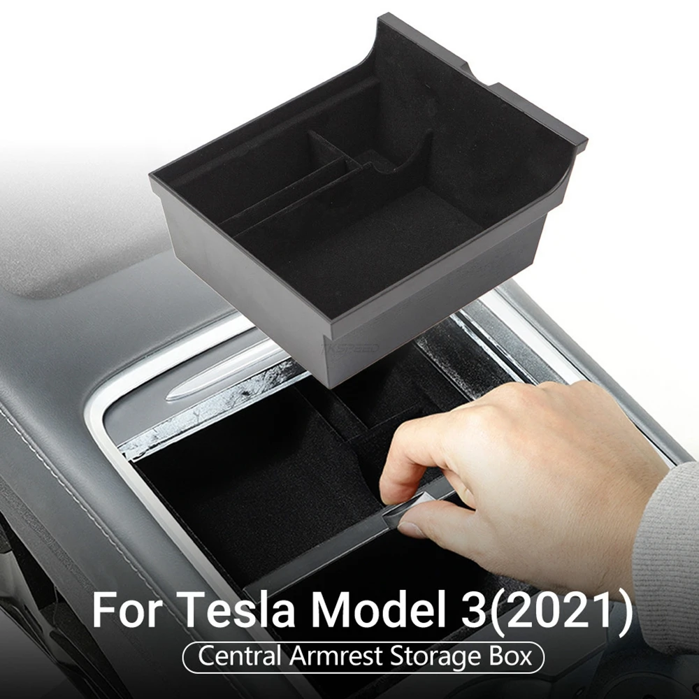 

For New Tesla Model 3 2021 Car Armrest Box Storage Organizer Containers Center Console Flocking Storage Box Console Holder
