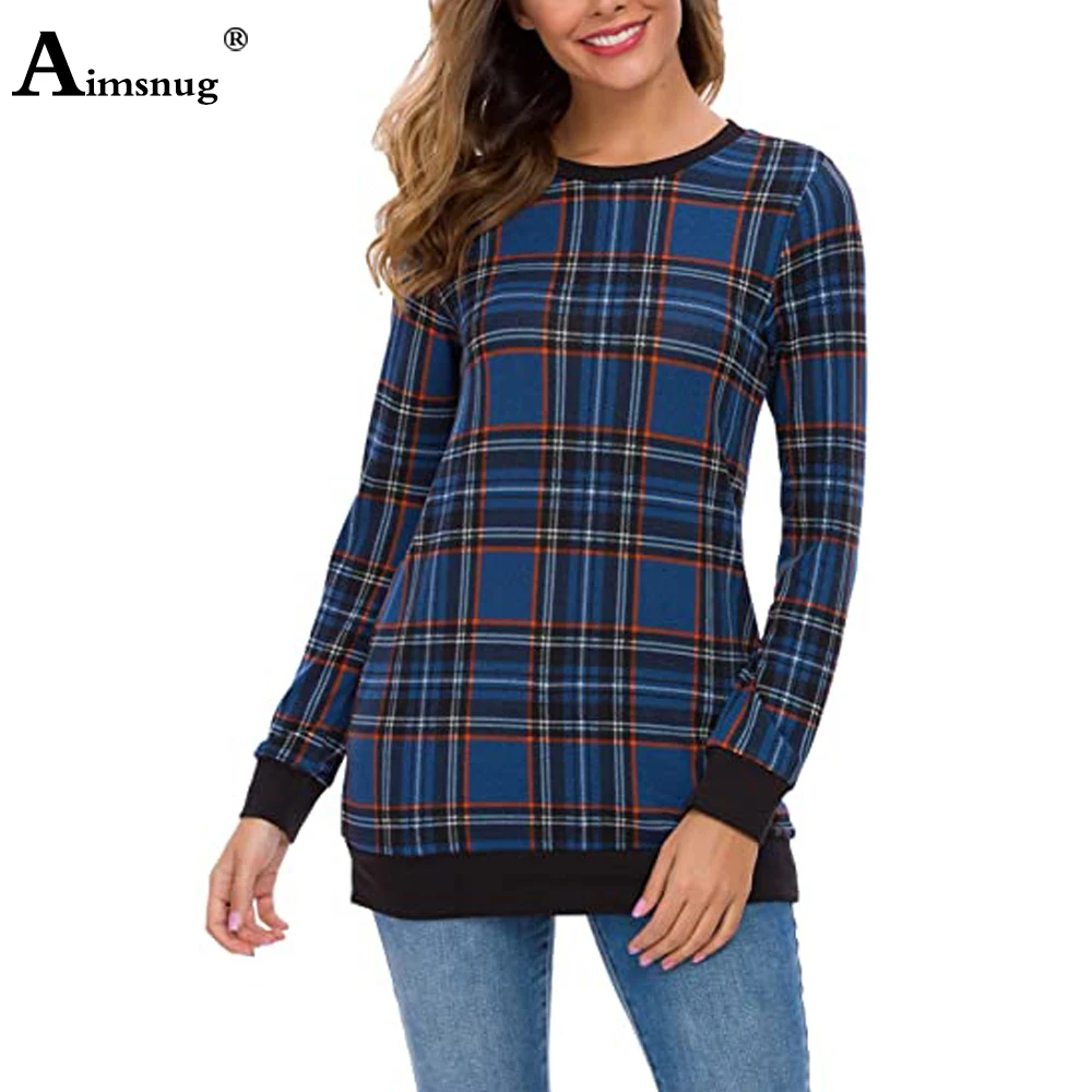 

2021 Spring Autumn Women's Top England Style Long Sleeve T-Shirt Casual Loose Plaid Tees Shirt Oversized 2xl Femme Jersey Mujer