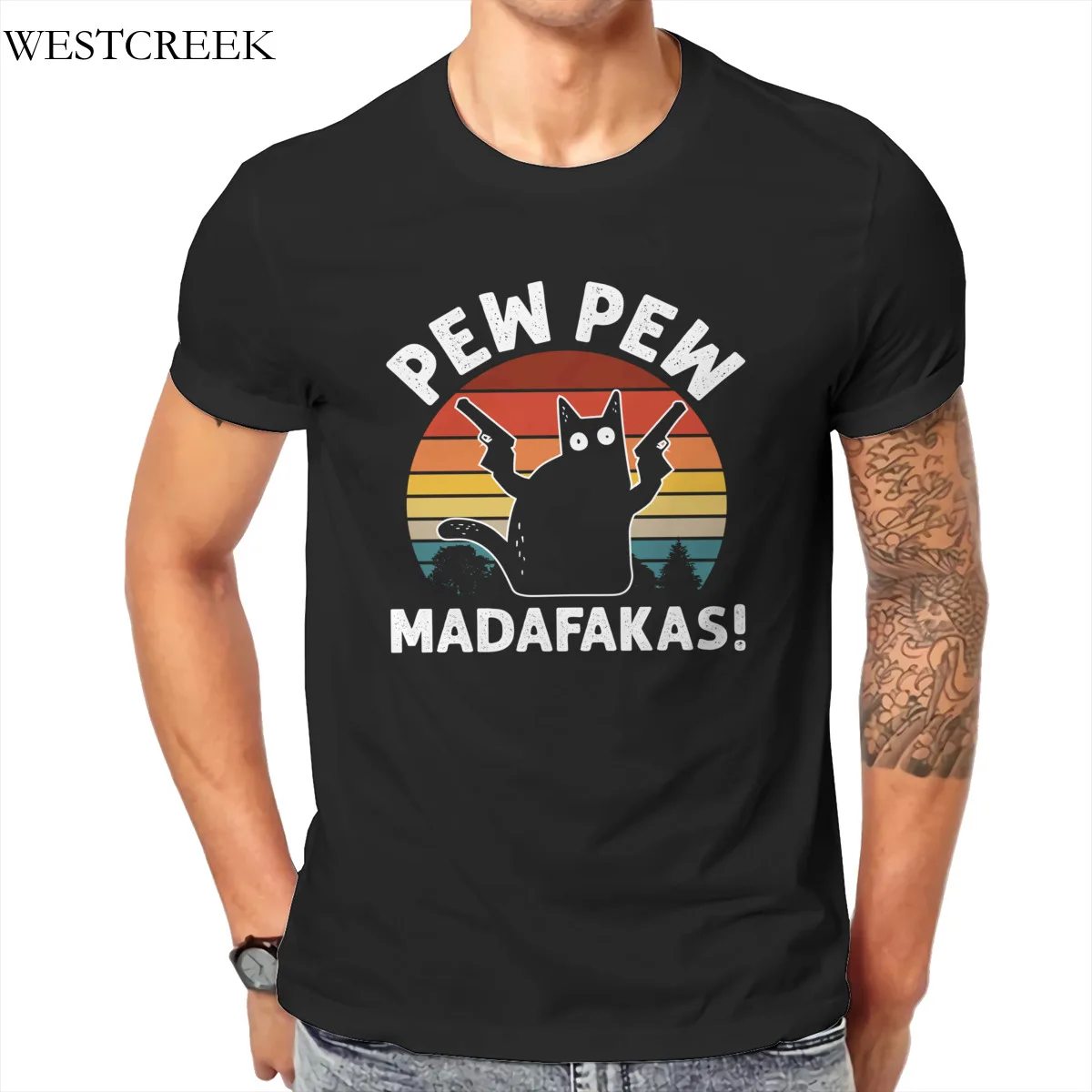 

Оптовая продажа WESTCREEK Pew Madafakas предметы первой необходимости в виде черной кошки американский размер с круглым вырезом футболки в стиле панк...