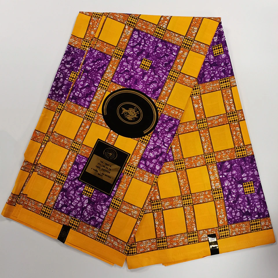 

African Popular Bazin Riche Brocade Lace Africa Party Garment Fabric 6 Yards In Yellow Purple HSB-28