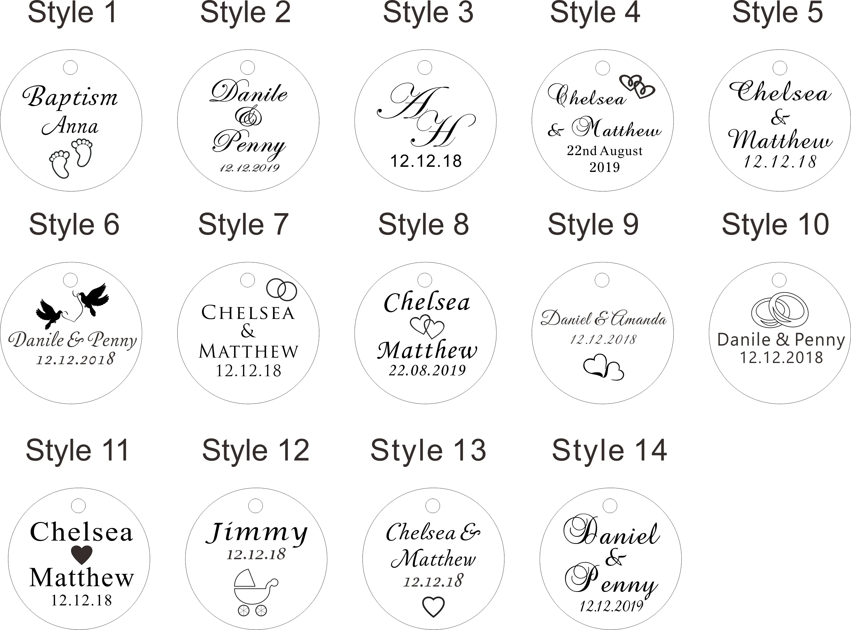 100 шт Персонализированные гравированное зеркало круг красочные свадебные бирки