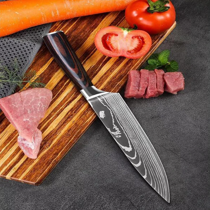 Японские кухонные ножи 8 дюймов резной нож шеф-повара из Дамасского узора