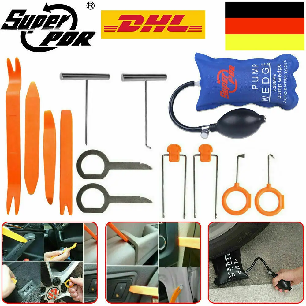 

Super PDR 13pc/set Car Paintless Dent Repair Panel Removal Open Pry Tools Kit Dash Door Window Radio Trim Pump Wedge