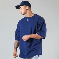 running oversized t shirt men gym bodybuilding and fitness loose casual lifestyle wear t shirt male streetwear hip hop tshirt