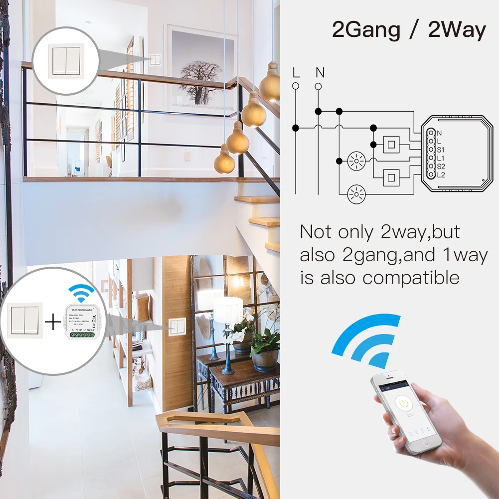 2 банды DIY WiFi Smart Way Light LED диммер модуль переключатель Life/Tuya приложение