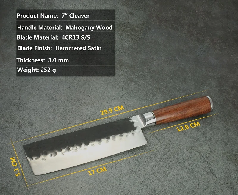 Hot Selling Hammered Blade 7&quot Cleaver Knife Forged with Bolster and Mahogany Wood Handle | Дом и сад