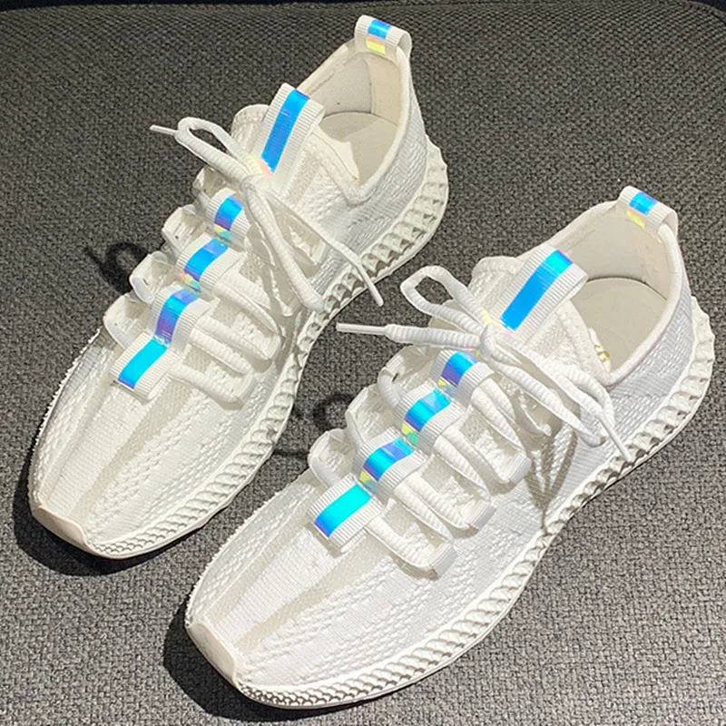 

Женские кроссовки, летняя спортивная обувь для улицы, однотонная Удобная вязаная Повседневная Обувь На Шнуровке Для Отдыха, 2021