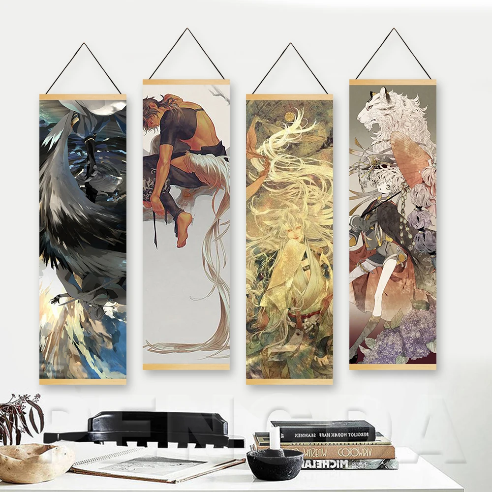 

Canvas Print Poster Solid Wood Hanging Scroll Home Decor Game Touken Ranbu Online Painting Nordic Style Wall Art For Living Room