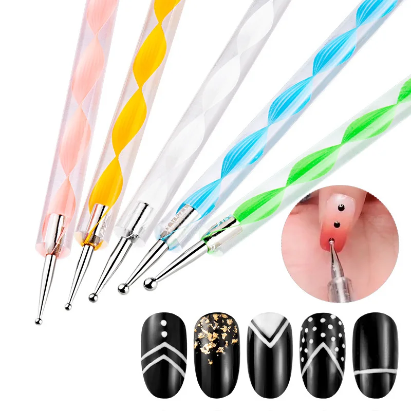 

5Pcs/set Nail Art Dotting Pen Rhinestones Gems Picking Acrylic Handle 2 Way Professional Nail Art Tools Manicure Tools Kit