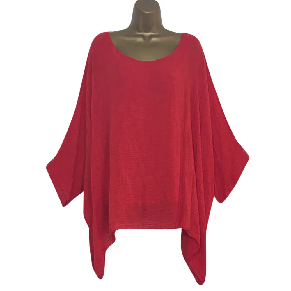 Блузка женская из хлопка и льна однотонная Повседневная Туника с длинным рукавом