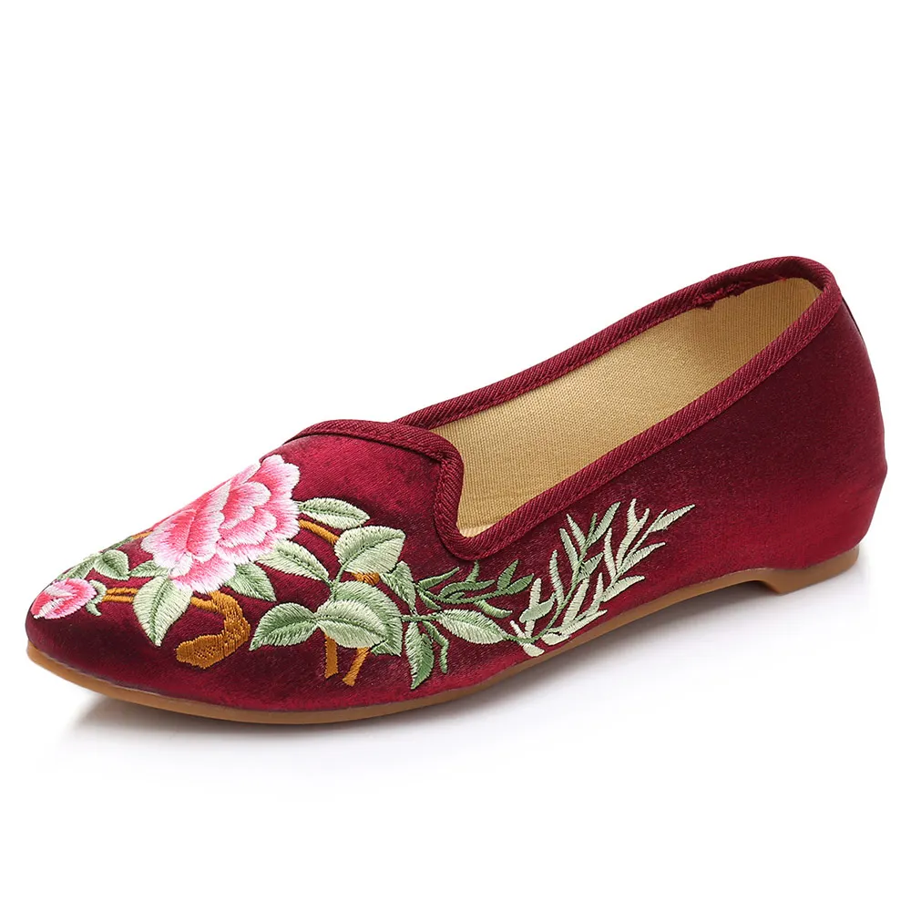 Veowalk хлопковая ткань с вышивкой женские балетки острым носком на плоской подошве