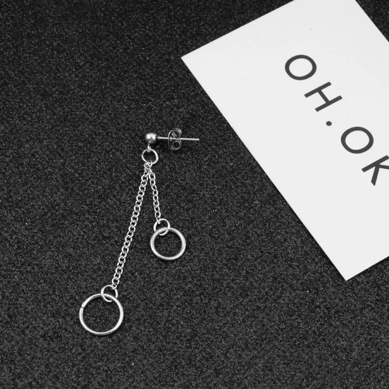 

Hip Hop Rock Small Circle Tassel Earrings Contracted Geometric Punk Stud earrings Unisex Jewelry Gifts