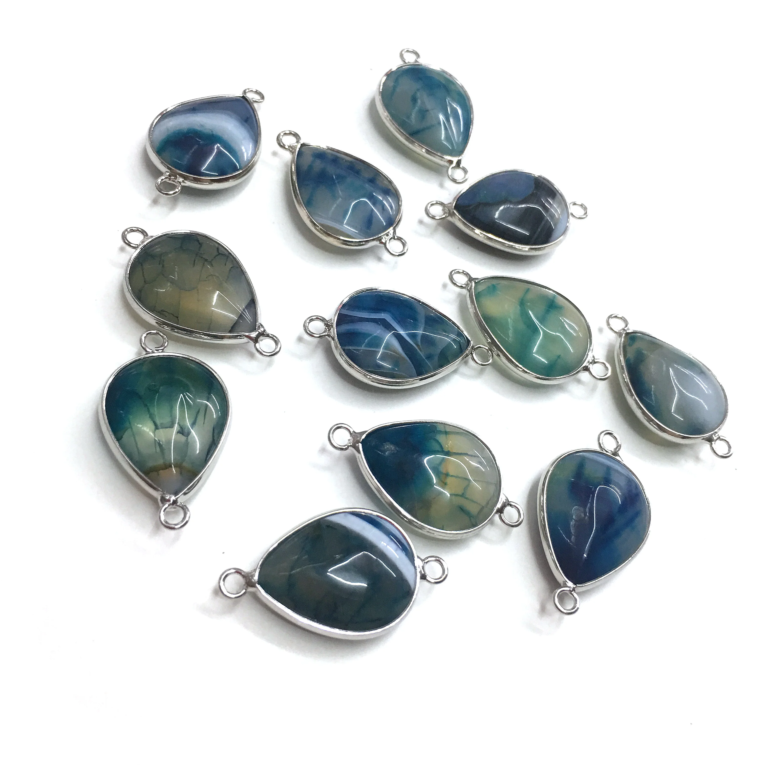 

Natural Stone Agates Pendant Water drop shape Double hole connector Pendants for Jewelry Making DIY Necklace Accessories 18x30mm