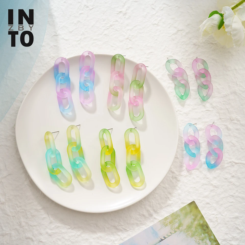 Милые разноцветные висячие серьги цепочки для женщин фиолетовые акриловые