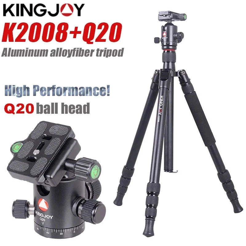 

KINGJOY Official K2008+Q20 Tripod Camera Profesional Aluminum 166cm Tripe Stand For All Models Digital SLR DSLR Holde Ball head