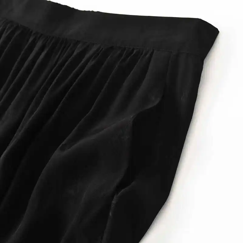 

2021SS black Silk Midi Skirt Lace jacquard Hem Stretch Waist Fashion Skirts High quality woman Asymmetric Skirts