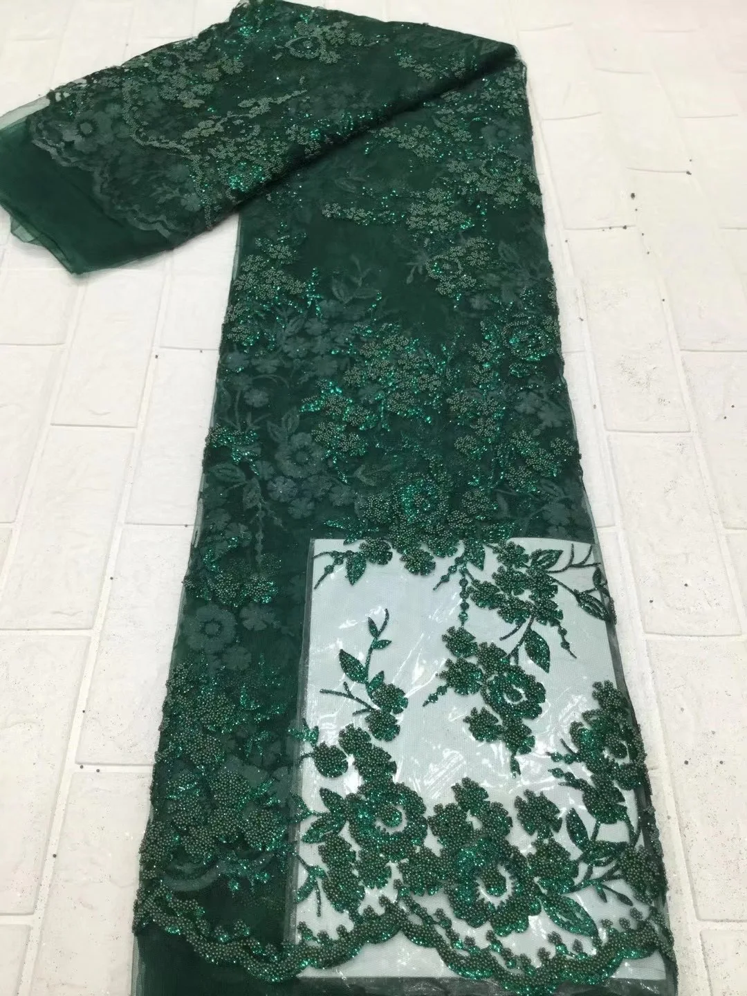 

Кружевная ткань с французскими блестками 2021, Высококачественная вышивка, Африканское кружево ручной работы из бисера, нигерийская Ткань 5 ярдов D4541