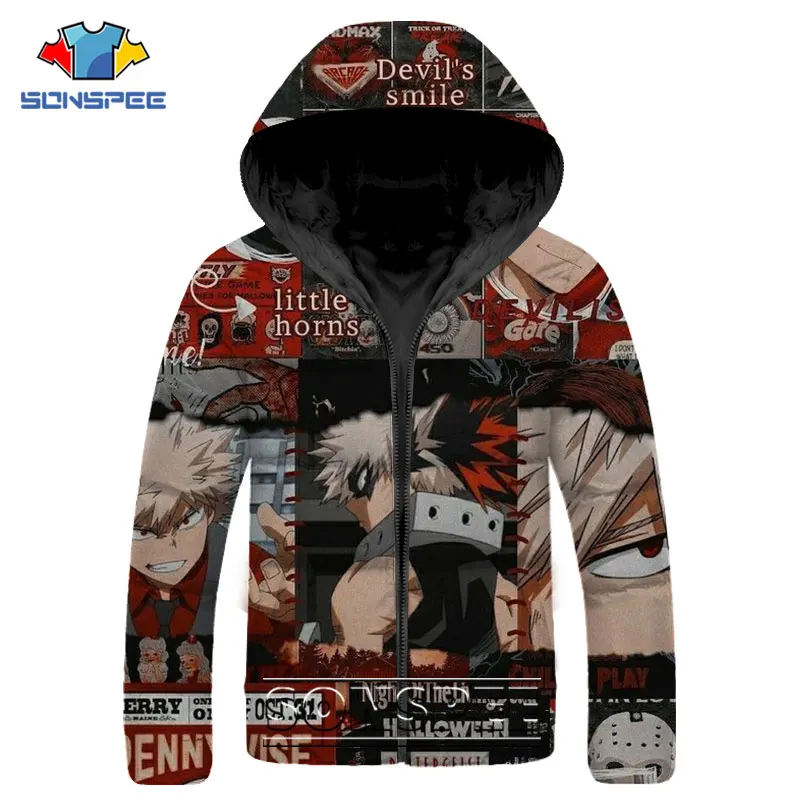 SONSPEE Japan Hot Anime My Hero Academia Parkas 3D Print Todoroki Shoto Hip Hop Down Jacket Winter Men Women Keep Warm Coats