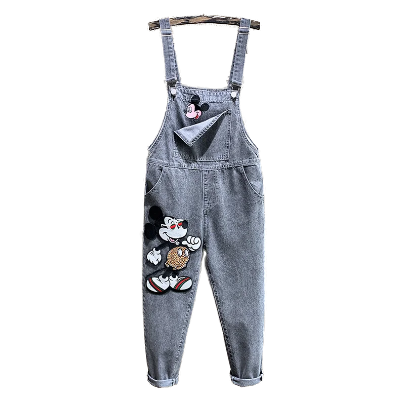 

New Spring Summer Strap Jeans for Women Korea-Style Cartoon Embroidery Casual Ankle--length Students Denim Overalls Jumpsuits