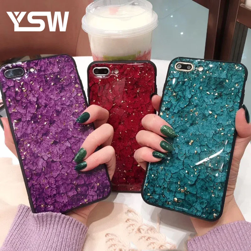 YSW для iPhone 7 Plus чехол XR XS Max 6S 6 8 мраморные Чехлы Мягкий ТПУ Золотой Блестящий Модный